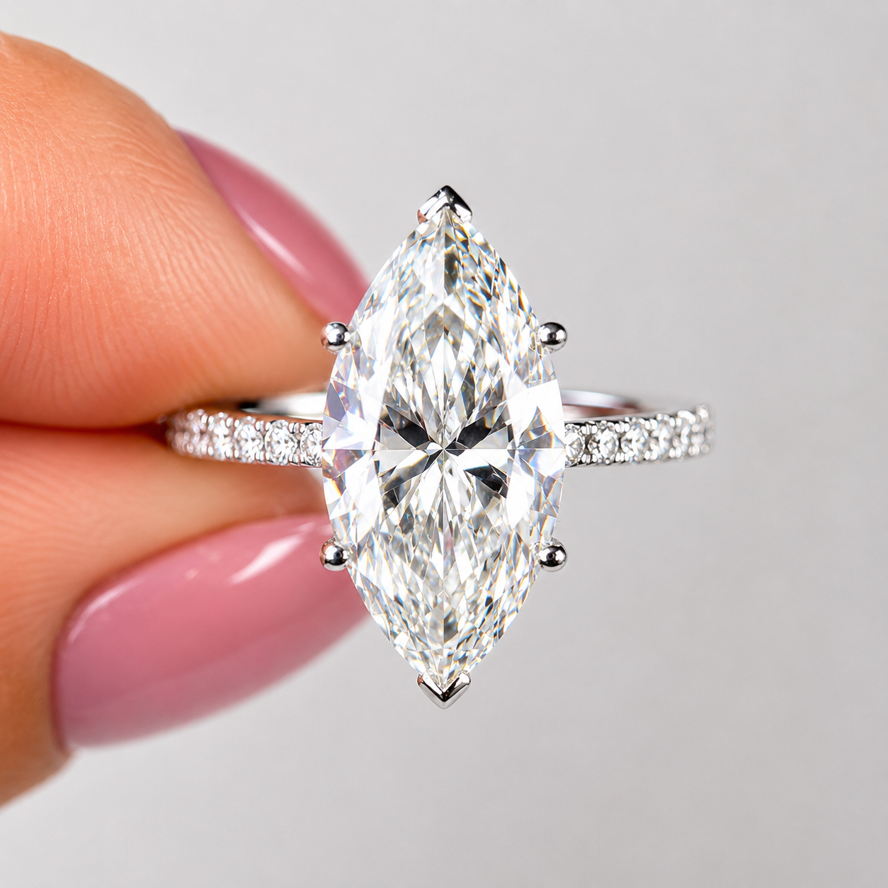 4.27 Carat White Gold Marquise  Cut Diamond Engagement Ring